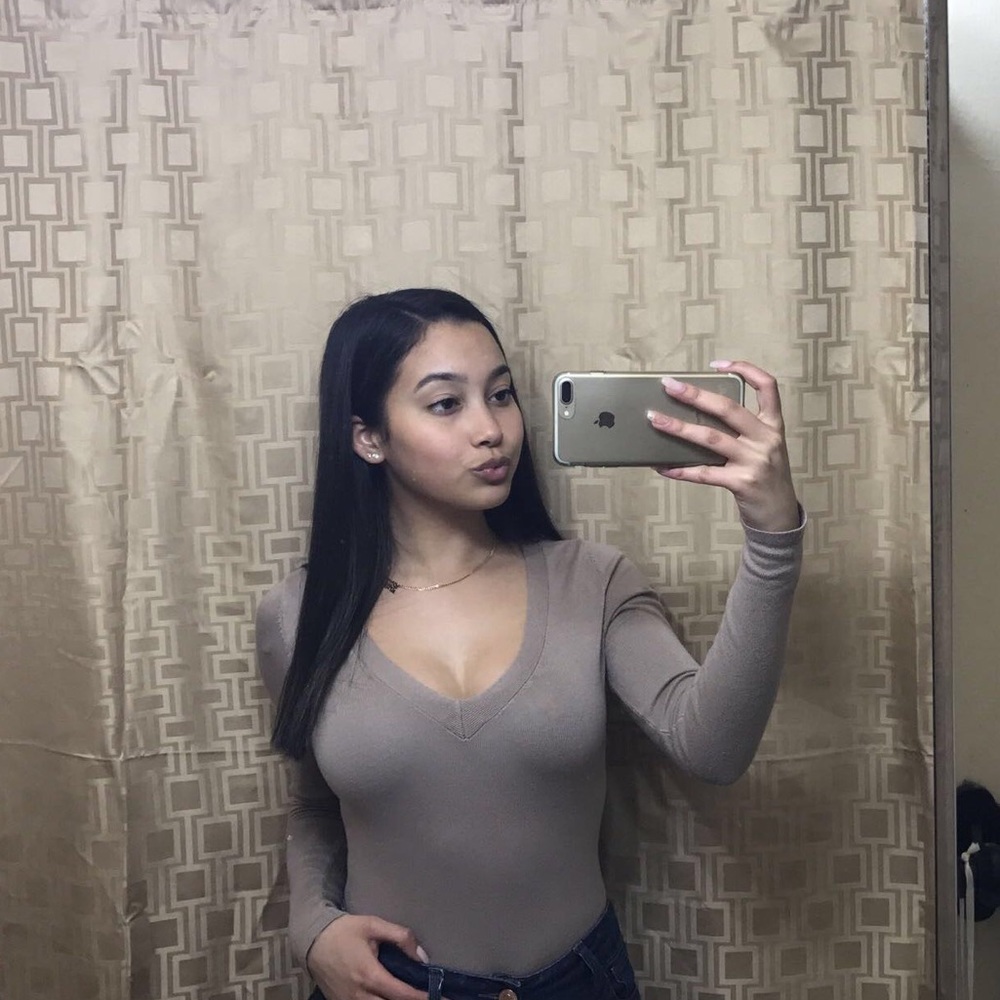 Beige V Neck Long Sleeve